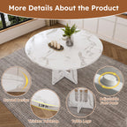 Modern Farmhouse 47.24' Round Dining Table for 4 with Marble White Finish MDF and Iron - Grand Goldman Shop