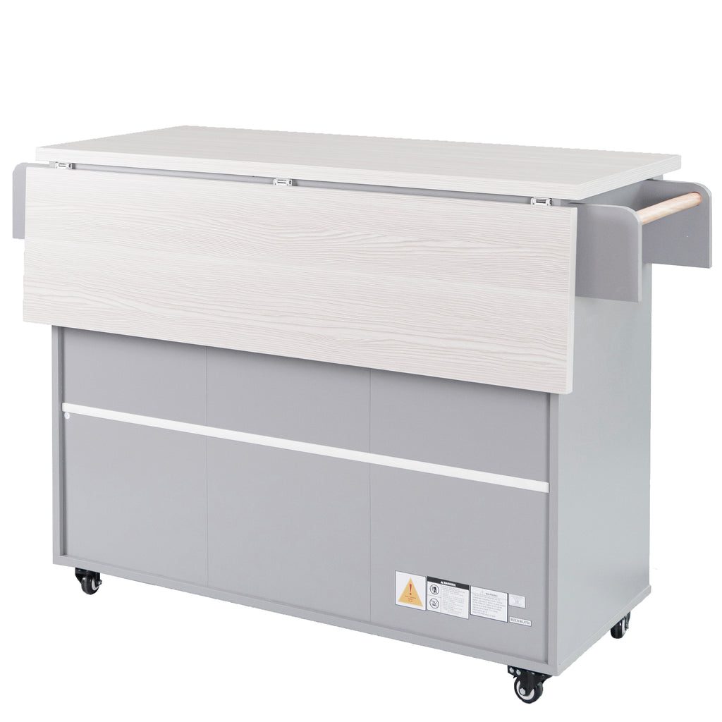 K&K Kitchen Island with Trash Can Storage Cabinet, Kitchen Cart with Drop Leaf, Spice Rack, Towel Rack and Drawer, Rolling Kitchen Island on Wheels with Adjustable Shelf, Grey - Grand Goldman Shop