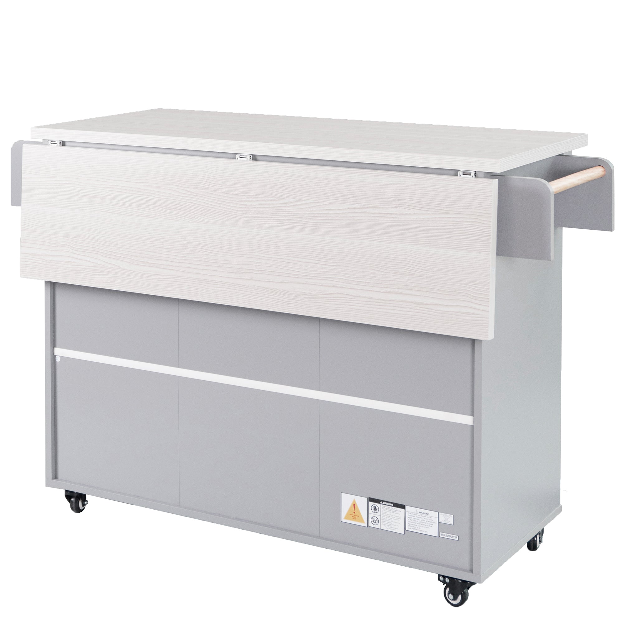 K&K Kitchen Island with Trash Can Storage Cabinet, Kitchen Cart with Drop Leaf, Spice Rack, Towel Rack and Drawer, Rolling Kitchen Island on Wheels with Adjustable Shelf, Grey - Grand Goldman Shop
