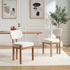 Modern Farmhouse Dining Chairs Set of 2 in Beige, Fabric Upholstered Wooden Kitchen Chairs with Ergonomic Backrest and Adjustable Feet, Rubber Wood Frame - Grand Goldman Shop
