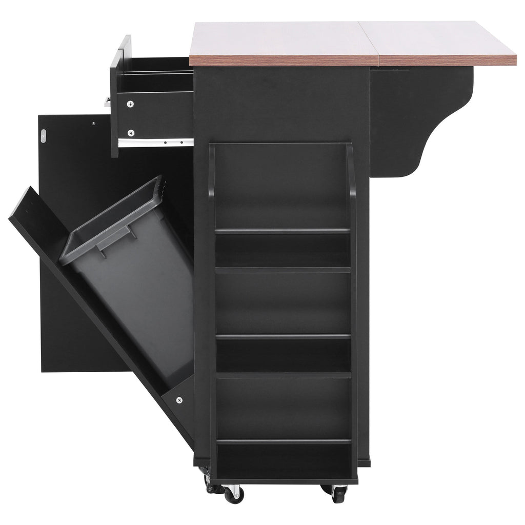 K&K 47.2' Farmhouse Kitchen Island with Drop Leaf, Kitchen Storage Island with Removable Side Racks, Two Drawers, Rolling Kitchen Cart on Wheels with Towel Rack, for Home, Kitchen, Dining Room, Black - Grand Goldman Shop