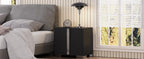 Modern End Table with Drawers, Elegant Nightstand with Metal Foot,Wood Bedside Table with Mirrored Metal Handles,Sofa Side End Table for Bedroom Living Room Office,Black - Grand Goldman Shop
