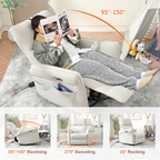 270° Power Swivel Rocker Recliner Chair for Adults, Swivel Rocking Recliner Chair,Electric Small Recliners for Small Spaces, Single Sofa Recliner for Living Room, Bedroom,RV (Fabric Gray+270°Swivel) - Grand Goldman Shop