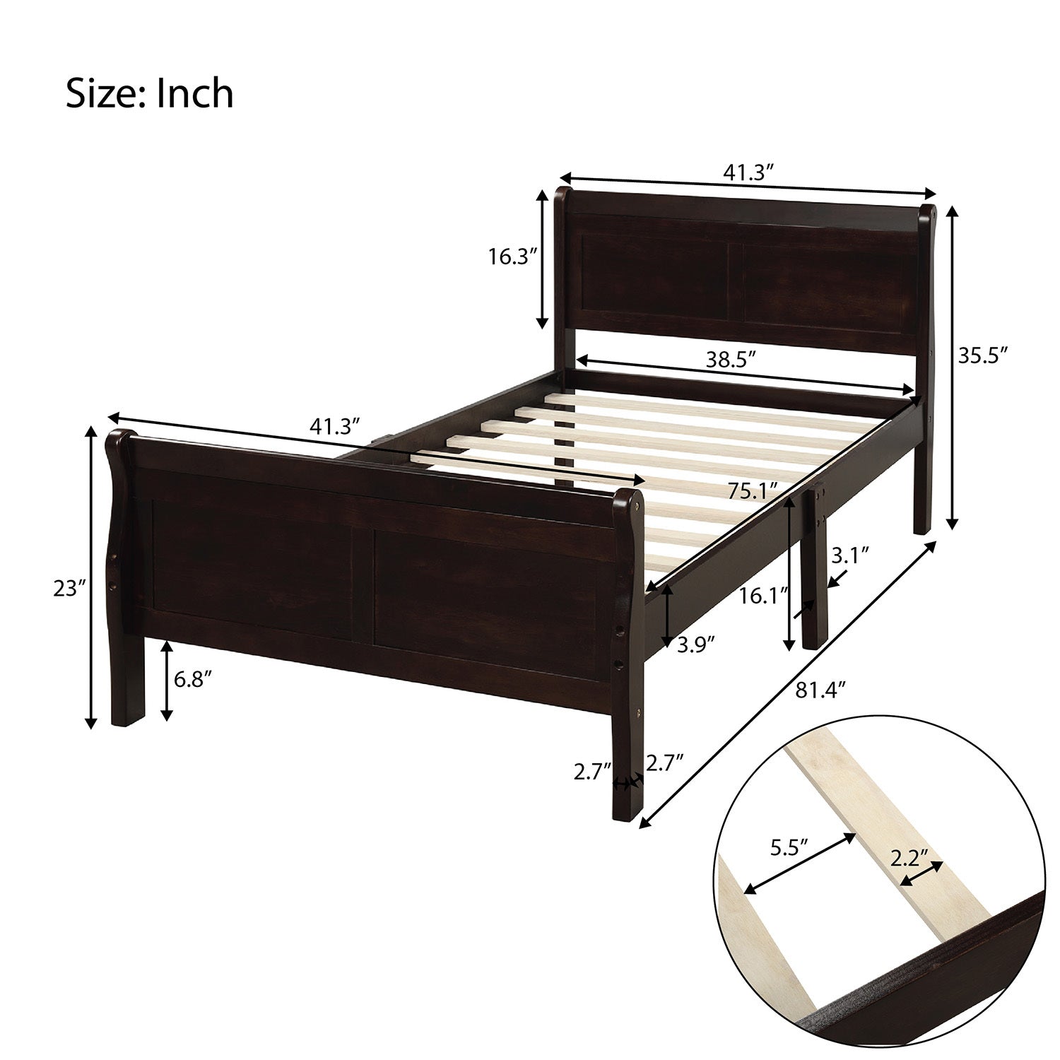 Minimalist Wood Platform Twin Bed Frame with Headboard and Footboard in Espresso - Grand Goldman Shop