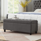 Upholstered tufted button storage bench ,Linen fabric entry bench with spindle wooden legs, Bed bench- Dark Gray - Grand Goldman Shop