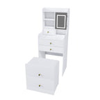 3-in-1 Dressing Table with LED Mirror & Storage Stool, Compact Makeup Vanity, White MDF, 50.39x19.69x15.75 inches - Grand Goldman Shop