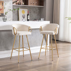 26 Inch Set of 2 Bar Stools,with Chrome Footrest and Base Velvet + Golden Leg Simple Bar Stoo,CREAM - Grand Goldman Shop