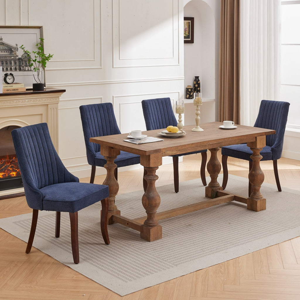 Rayon Cloth Flocking Linen Dining Chairs Channel Kitchen Dinner Chair Comfy Fabric Upholstered Accent Chair for Dining Room with Curved Solid Wood Legs,Set of 2 (Blue), SW1847BL - Grand Goldman Shop