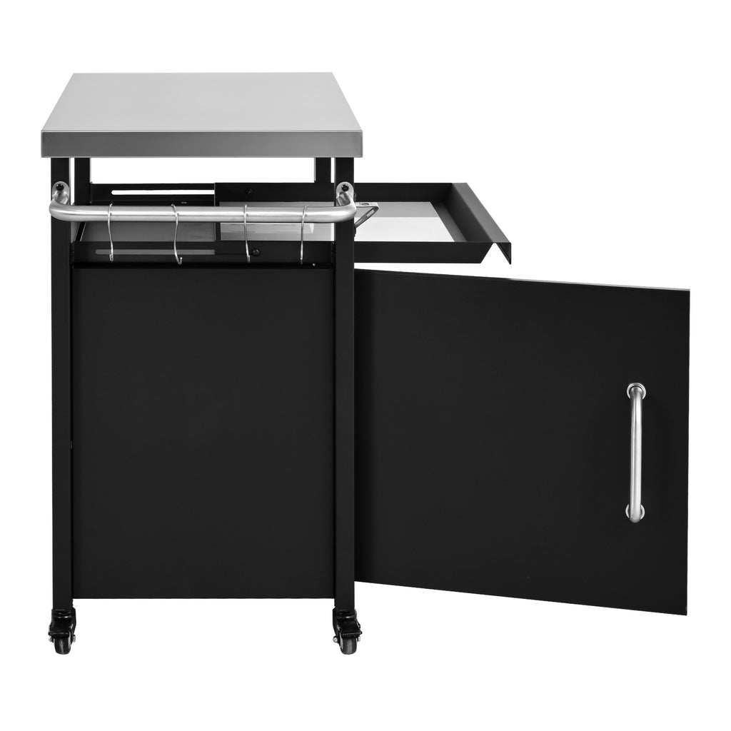 K&K 39.5' Outdoor Grill Cart with Storage Cabinet, Outdoor Bar Cart Pizza Oven Table with Wheels, Stainless Steel Top, Outdoor Kitchen Island with Spice & Paper Rack for BBQ, Waterproof Cover Included - Grand Goldman Shop