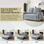 Modern Loveseat Pull-out Sofa Bed with Adjustable Backrest, Cup Holders, Phone Holder, Charging Ports, Side Storage Pockets, Grey Chenille - Grand Goldman Shop