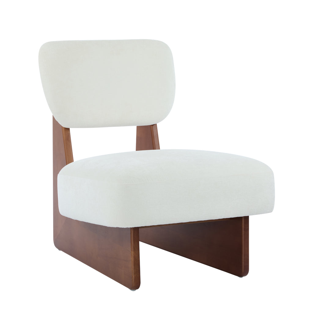 [Set of 2] Modern Beige Lounge Chair with Polyester Upholstery, Sturdy Wood Base With Walnut Finish, Minimalist and Stylish Accent Seating for Living Room, Bedroom, or Office - Grand Goldman Shop