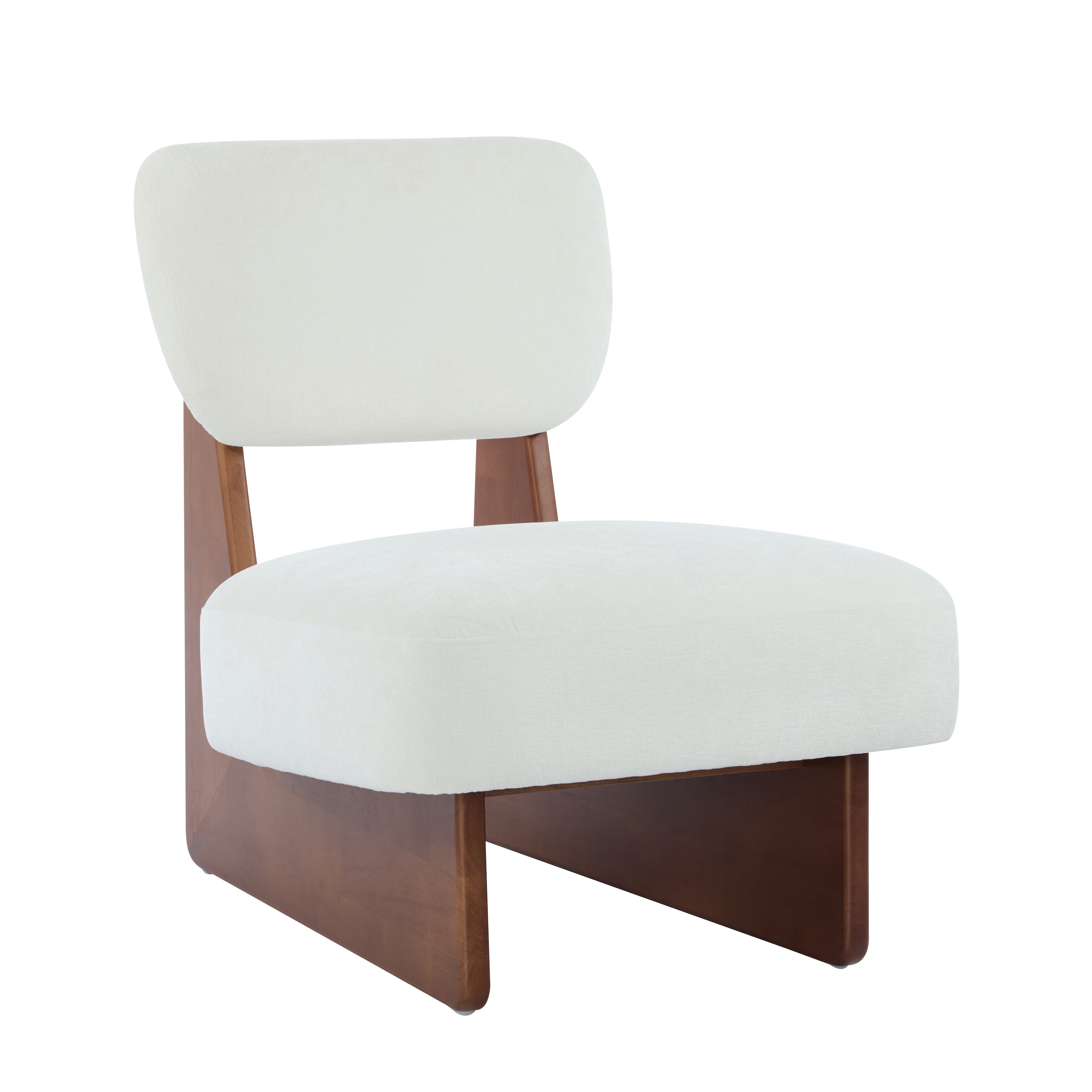 [Set of 2] Modern Beige Lounge Chair with Polyester Upholstery, Sturdy Wood Base With Walnut Finish, Minimalist and Stylish Accent Seating for Living Room, Bedroom, or Office - Grand Goldman Shop