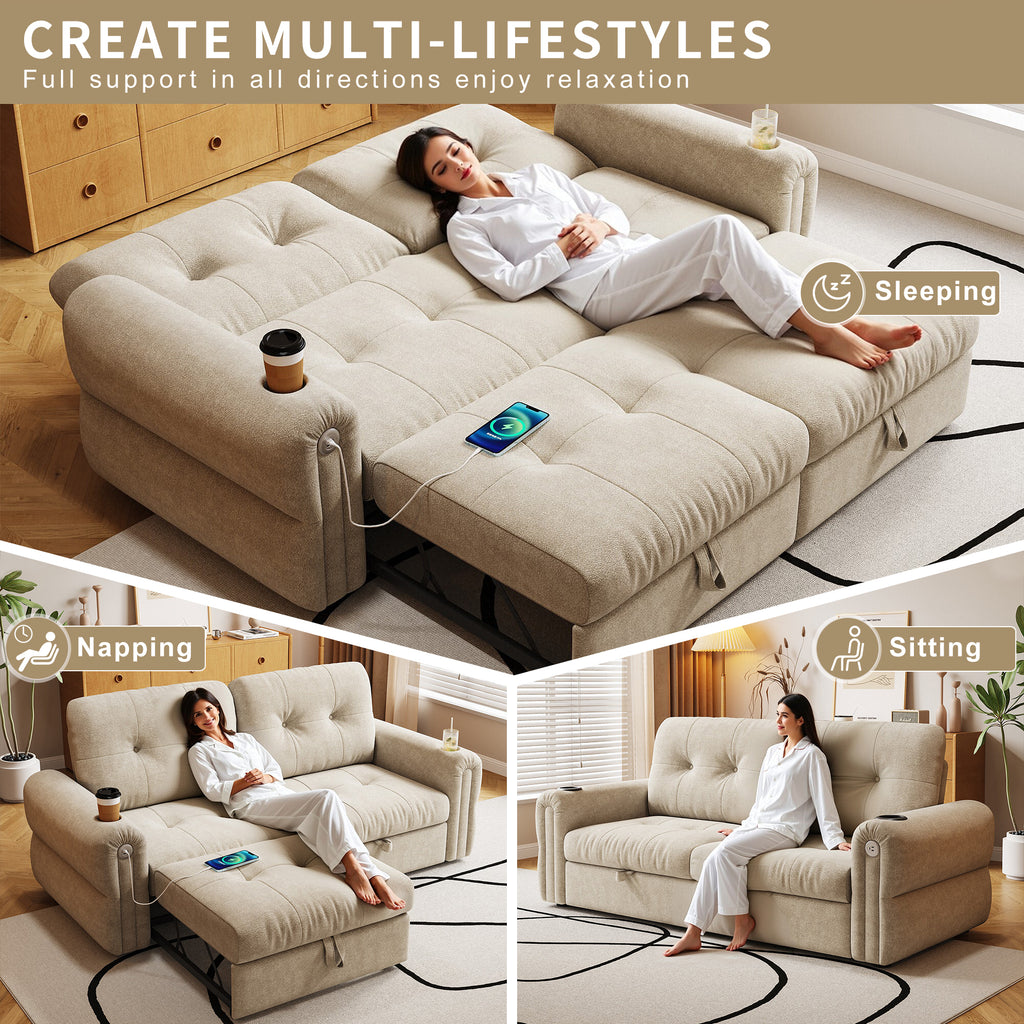 It is a multi-functional sofa, a 77-inch convertible sofa bed, and a 2-in-1 piece suitable for both sitting and lying down. Made of  Chenille fabric, it is suitable for living rooms, bedrooms - Grand Goldman Shop