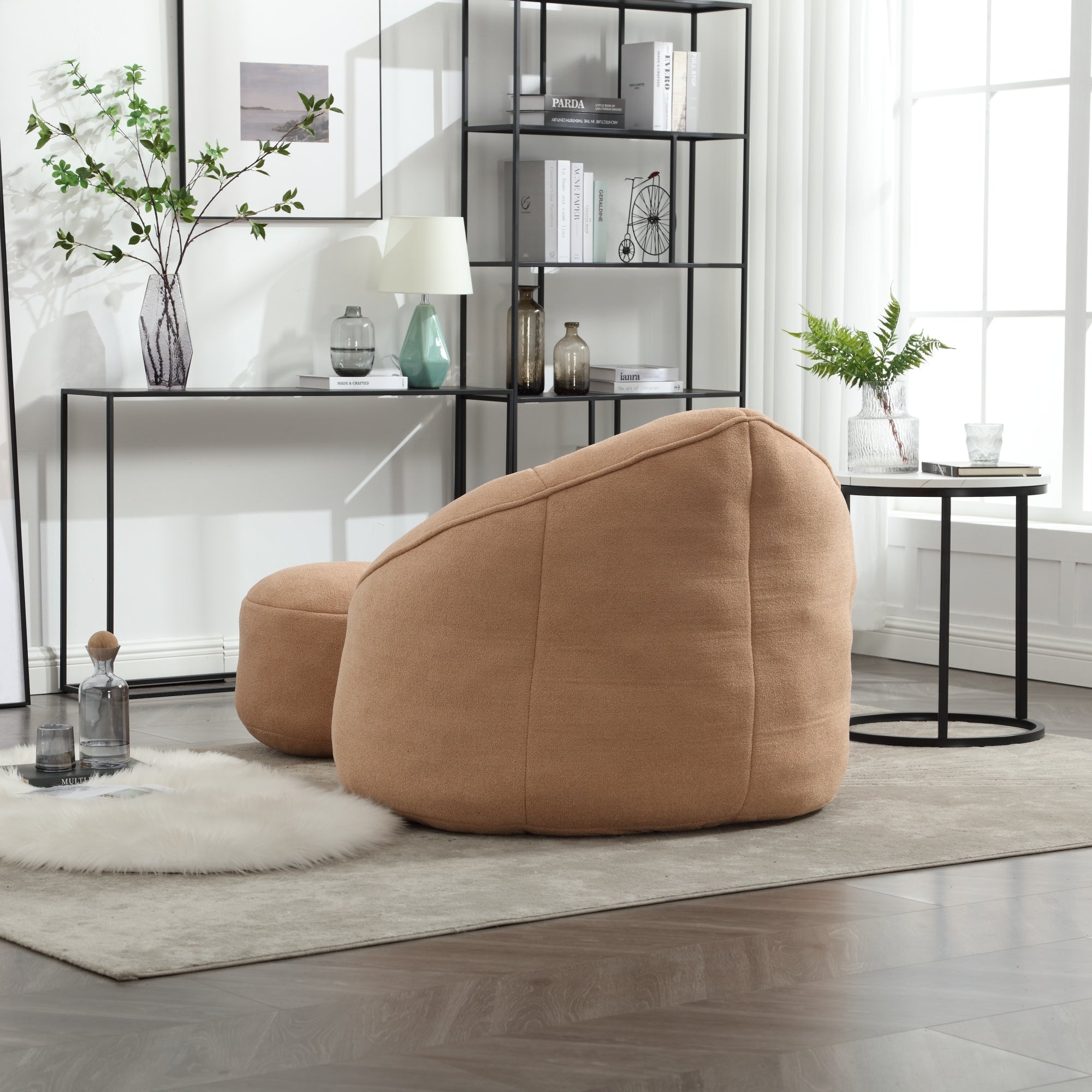 Bedding Bean Bag Sofa Chair with High-Pressure Foam and Footrest, Tan Microfiber - Grand Goldman Shop
