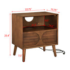 Mid Century Modern Fluted Nightstand with Charging Station USB Ports & Outlet Hole & 4 Solid Wood Legs, Farmhouse End Table with Open Space and Drawer Dresser, Walnut - Grand Goldman Shop