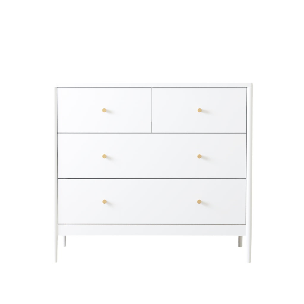 White 4-Drawer Kids Dresser with Antique Brass Pulls, Wooden Storage Cabinet for Nursery or Toddler Bedroom, 35.4' Wide - Grand Goldman Shop