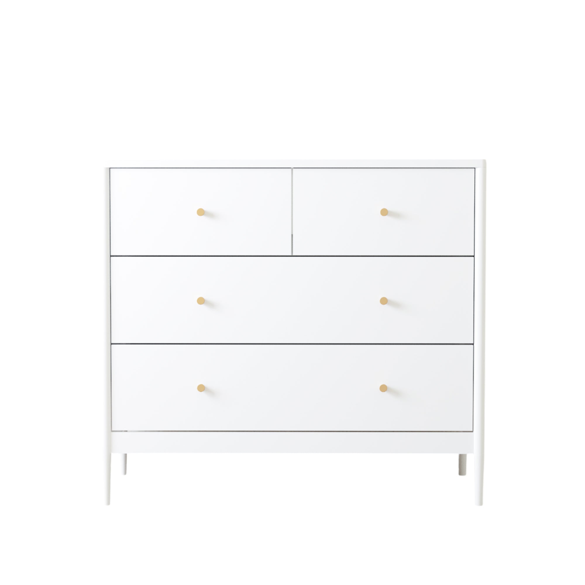 White 4-Drawer Kids Dresser with Antique Brass Pulls, Wooden Storage Cabinet for Nursery or Toddler Bedroom, 35.4' Wide - Grand Goldman Shop