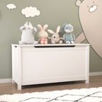 Kids Wooden Toy Box Storage with Safety Hinged Lid for Ages 2+ (White) | Premium Home Decor - Grand Goldman