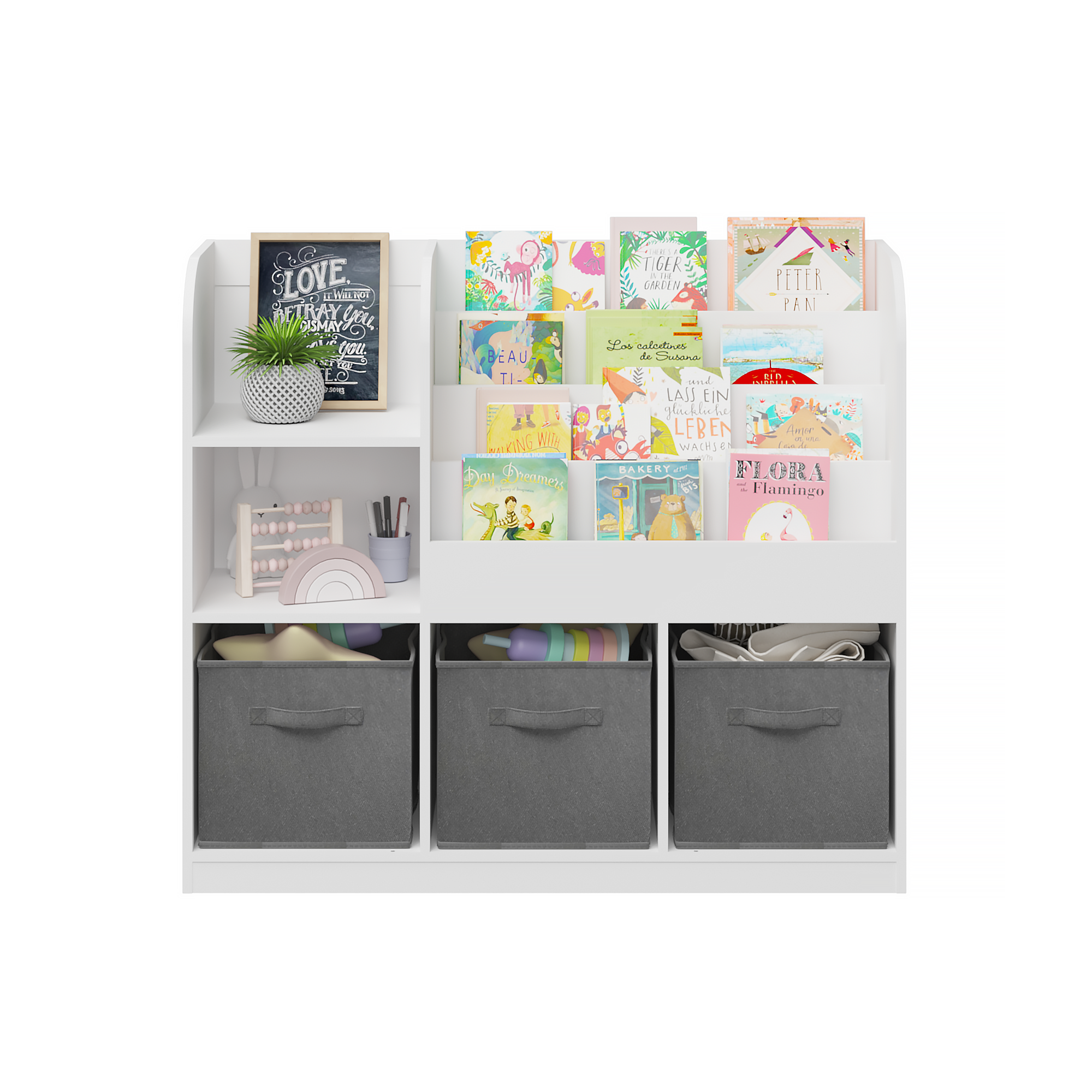 Kids Bookcase and Bookshelf with 3 Collapsible Fabric Drawers, Multifunctional Display Stand for Bedroom, Playroom, Hallway i