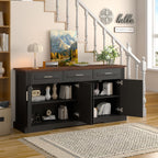 Black Fluted Sideboard Buffet Cabinet with 4 Doors and 3 Drawers, Modern Wood Kitchen Storage Console Table for Living Room Dining Room Entryway, 63' - Grand Goldman Shop
