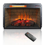 26 Inch Infrared Quartz Heater Fireplace Insert - Woodlog Version with Brick Background, Antique Black, Tempered Glass and Sheet Metal - Grand Goldman Shop