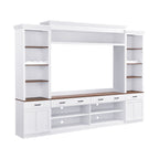 Farmhouse Entertainment Wall Unit with Bookshelf for TVs Up to 70', Walnut TV Stand with Adjustable Shelves, Mid-Century Media Console with Wine Rack for Living Room, White (NEW SKU: N721S000046K-2) - Grand Goldman Shop