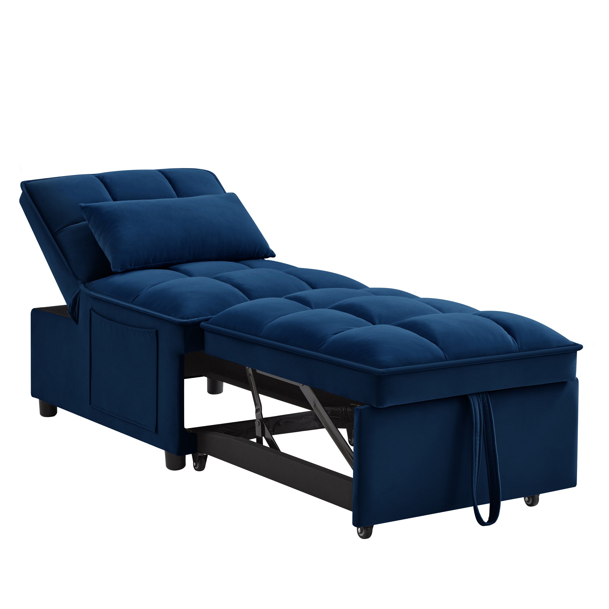 4 in1 Multi-Function Single Sofa Bed with Storage Pockets,Tufted Single Pull-out Sofa Bed with Adjustable Backrest and Pillows ,Convertible  Chaise Lounge, Navy - Grand Goldman Shop