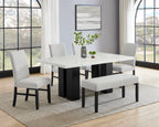 1pc Light Gray Upholstered Bench Soft Neutral Tone Dark Finish Legs Wooden Dining Room Furniture - Grand Goldman Shop