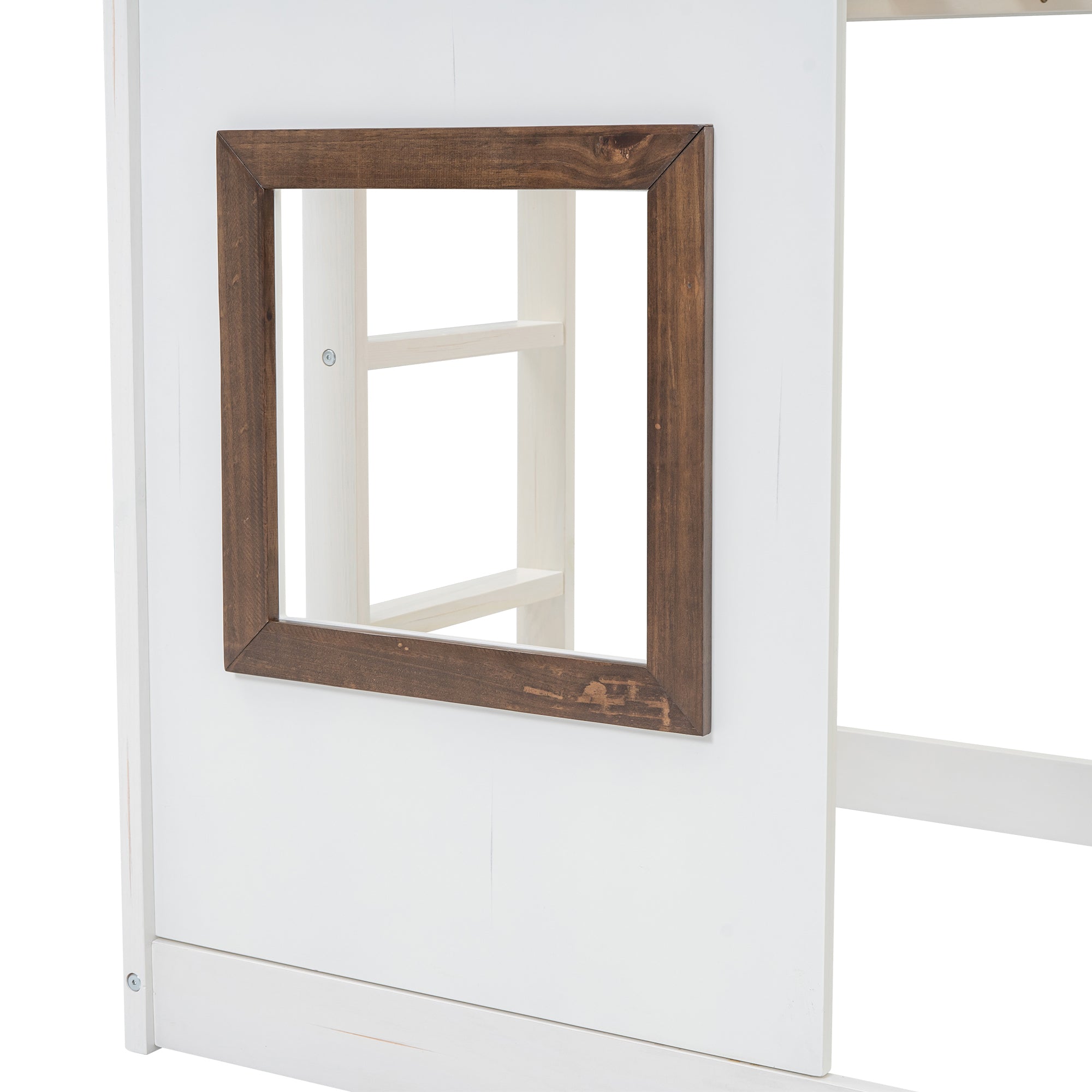 Hearth & Haven Bunk Twin Bed with House Roof, Ladder and Slide, White and Brown - Grand Goldman Shop