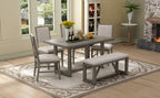 TREXM 6-Piece Retro Dining Table Set for 6, 60' Wood Kitchen Table and Chairs Set of 4 with Bench Designed Trestle Base for kitchen & Dining Room (Gray) - Grand Goldman Shop