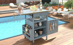 K&K 40.5' Outdoor Grill Cart with Stainless Steel Top, Solid Wood Outdoor Storage Cabinet with Drop Leaf, One Drawer, Towel Rack, Rolling Kitchen Cart with Lockable Wheels for Lawn Garden, Blue Grey - Grand Goldman Shop