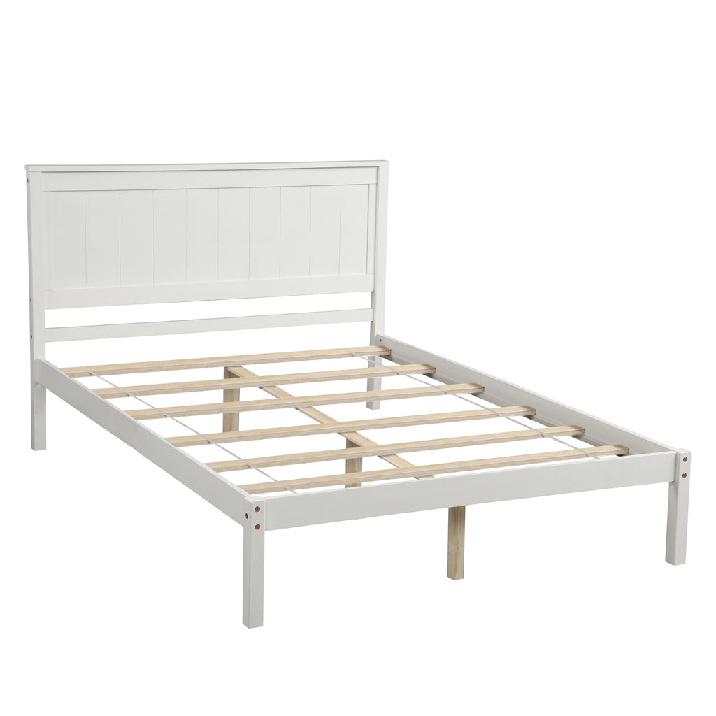 White Platform Bed Frame with Headboard, Wood Slat Support, No Box Spring Needed, Full Size, Made of Pine and MDF - Grand Goldman Shop