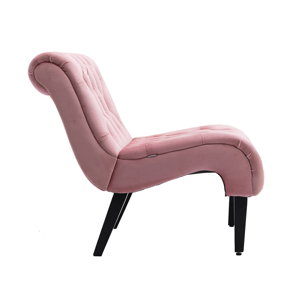 COOLMORE Modern Velvet Armless Accent Living Room Chair / Leisure Chair,Upholstered Fabric Button Comfortable Chair with Wooden Legs for Bedroom, Living Room, Office (Pink Velvet) - Grand Goldman Shop