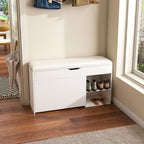 Modern Design Entryway Bench with Adjustable 3-Tier Flip-Up Drawers and Hidden Cabinet in White - Grand Goldman Shop