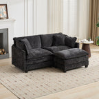 Cloud Sofa Ottoman only, Modern Sectional Couch, for Living Room Bedroom and Apartment, Comfy Double Layer Upholstered Seat Cushion, Breathable Chenille Fabric, Black - Grand Goldman Shop