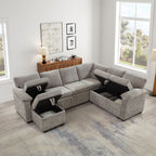 97 Inch L-Shaped Corner Sectional Sofa Couch with Storage Ottoman,Chenille Fabric Couch with 7 Seats & 2 Pillows for Living Room, Modern, Small Space, Easy Assembly,Grey - Grand Goldman Shop