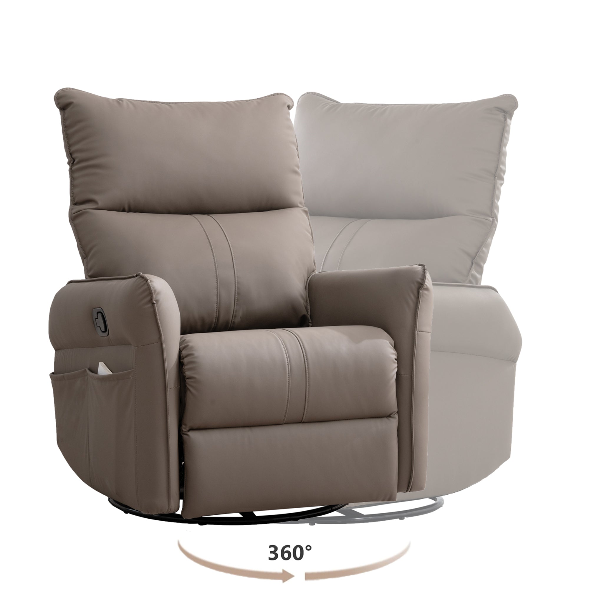 PU Rocking Recliner Chair, 360° Swivel Nursery Rocking Chair, Glider Chair, Modern Small Rocking Swivel Recliner Chair, Home Theater Seating, Side Pocket (Brown+360° Swivel) - Grand Goldman Shop