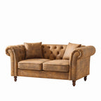 63'Chesterfield ‌tech Fabric Sofa,High-tech Fabric Roll Armrest Sofa,Upholstered Mid Century Modern Couch,2 Seater Couch for Living Room, Office, Apartment, Brown - Grand Goldman Shop