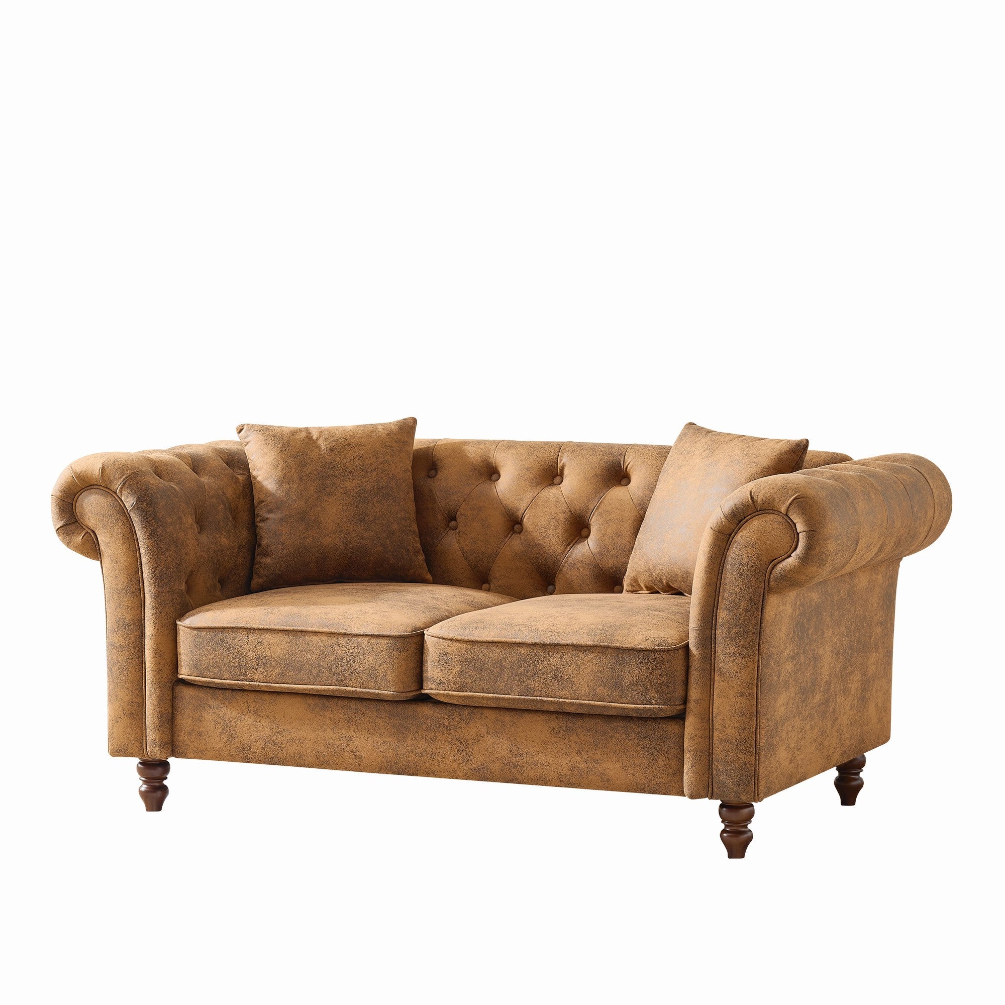63'Chesterfield ‌tech Fabric Sofa,High-tech Fabric Roll Armrest Sofa,Upholstered Mid Century Modern Couch,2 Seater Couch for Living Room, Office, Apartment, Brown - Grand Goldman Shop