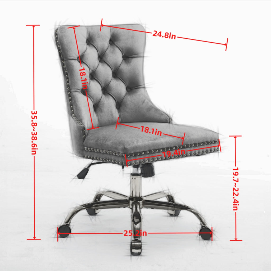 A&A Furniture Office Chair,Modern Velvet Upholstered Tufted Button Home Office Chair with Golden Metal Base,Adjustable Desk C