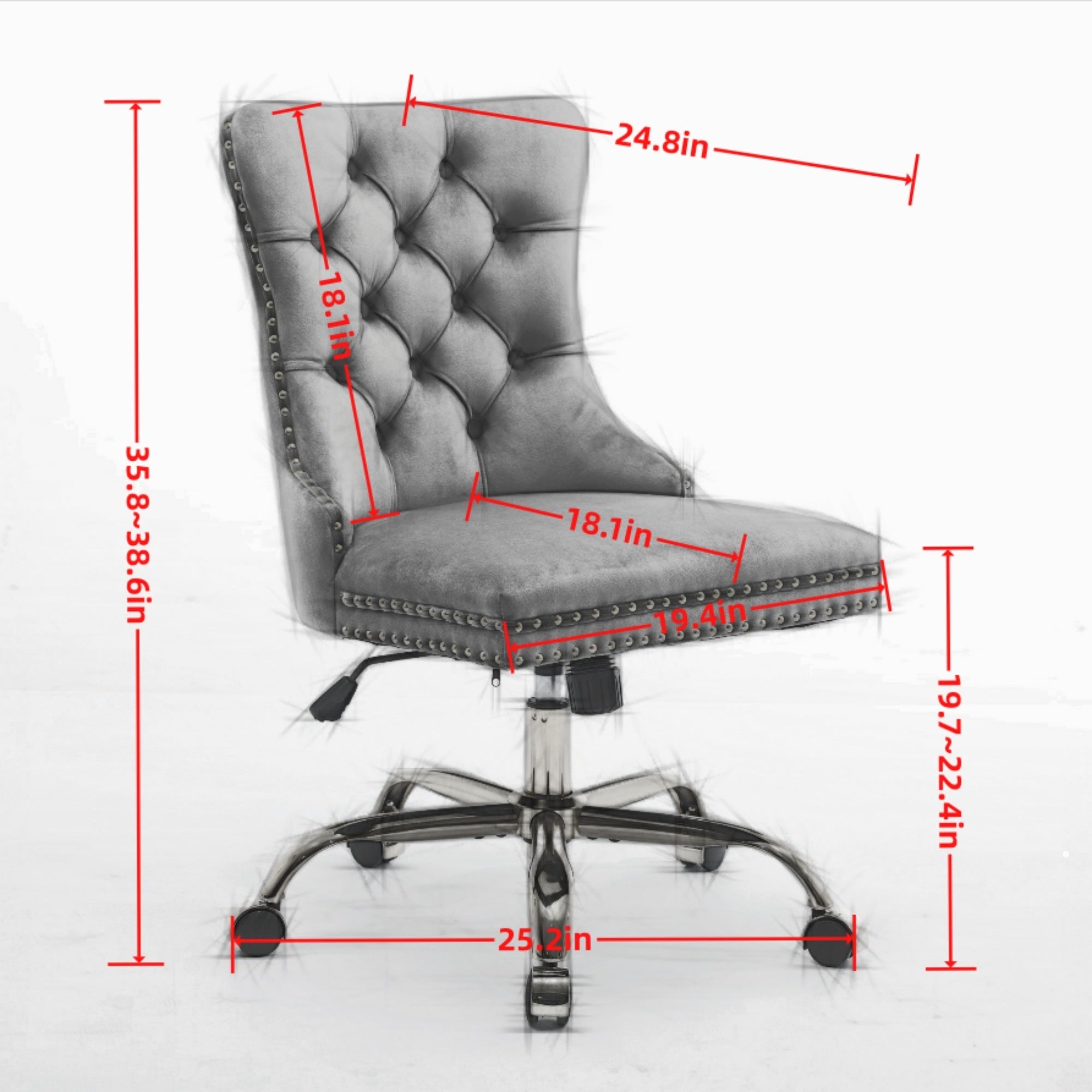 A&A Furniture Office Chair,Modern Velvet Upholstered Tufted Button Home Office Chair with Golden Metal Base,Adjustable Desk C