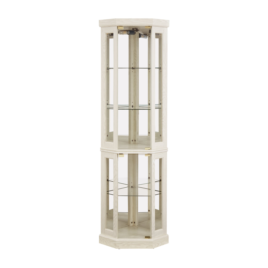 Corner Glass Cabinet Lighted Curio Cabinet Corner Display Case for Living Room, Curio Cabinet, Antique collection, Wine,Bar Glass Storage Light Included, Antique White - Grand Goldman Shop