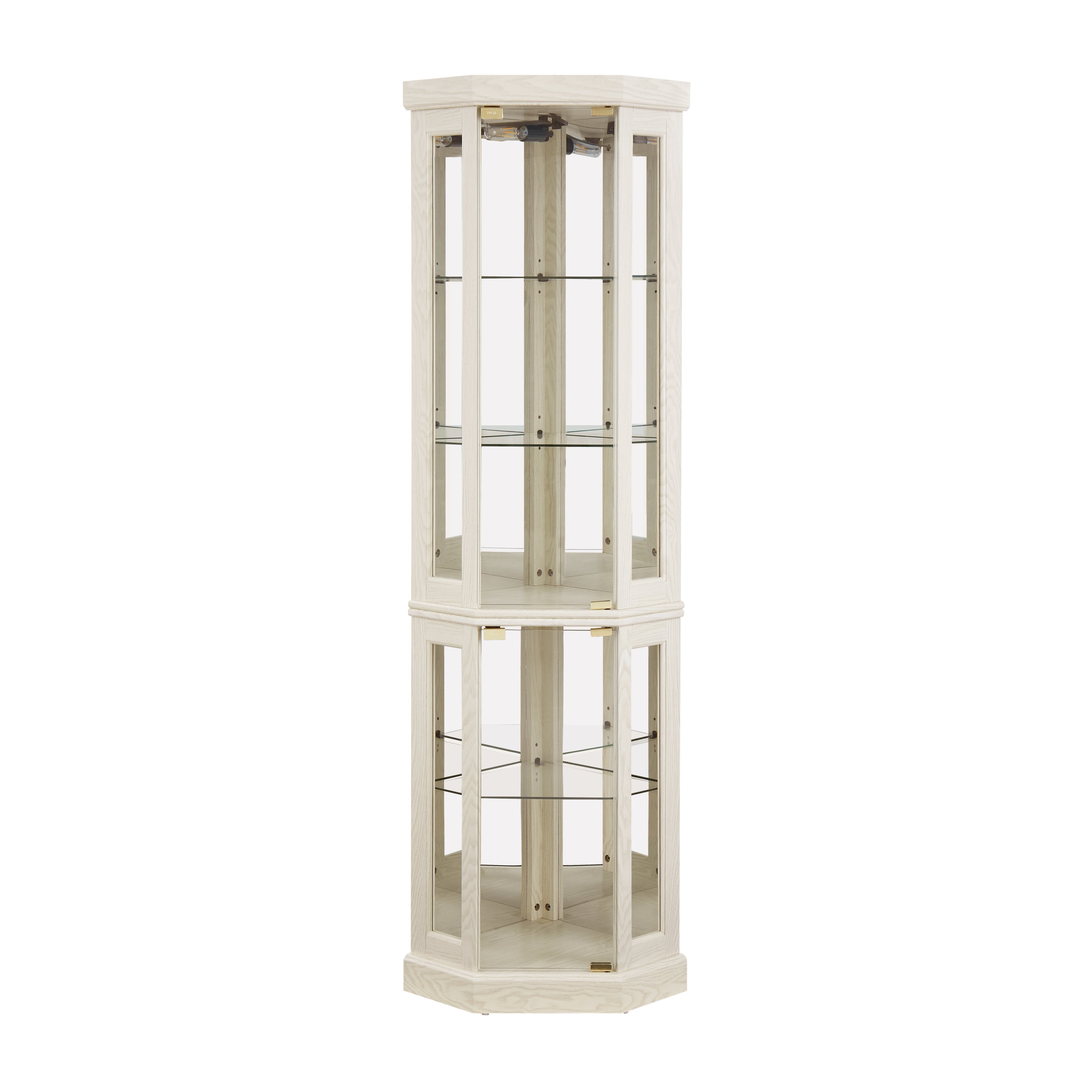 Corner Glass Cabinet Lighted Curio Cabinet Corner Display Case for Living Room, Curio Cabinet, Antique collection, Wine,Bar Glass Storage Light Included, Antique White - Grand Goldman Shop