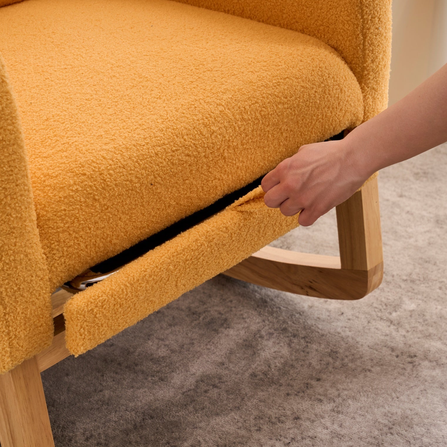 LY-5104 Yellow  Accent Rocking  Chair with  Footrest High Back Rubber Wood Rocking Legs Bedroom Living Space   26.77D X 38.36W X 39.76H Inch - Grand Goldman Shop