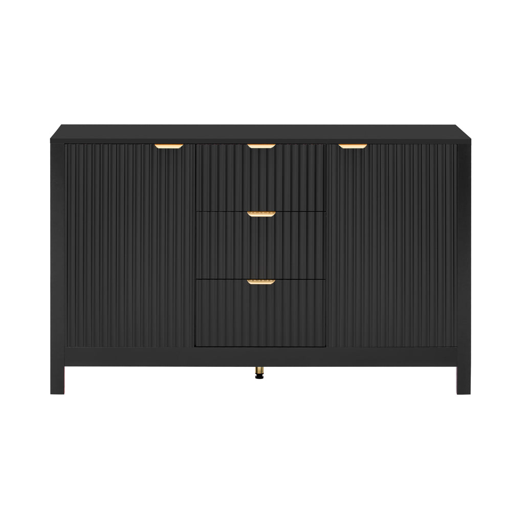 U_STYLE Sideboard with Wave Design - 3 Adjustable Shelves, 3 Drawers & Soft-Close Doors, Storage Console Table with Metal Handles, Suitable for Study, Hallway and Living Room, 3 Colors - Grand Goldman Shop
