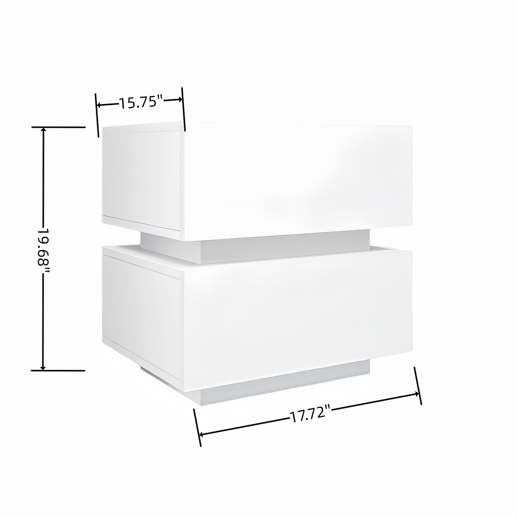 White Color High Glossy 2 Drawers Bedside Table with RGB Led Light Nightstand with Bluetooth Control - Grand Goldman Shop