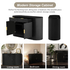 U_STYLE 55.1' Modern Storage Cabinet – 2 Doors & 2 Drawers, Stripe MDF Sideboard with Aluminum Handles, Curved Side Door & 3-Tier Shelves, Buffet Cabinet for Living Room, Bedroom, Dining Room - Grand Goldman Shop