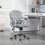 Velvet Home Office Chair, Button Tufted Desk Chair with Padded Armrests, Adjustable Height and Swivel Wheels, Gray - Grand Go