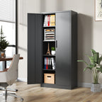 Heavy Metal 72'H Garage Storage Cabinet with Locking Doors, Black Steel, Adjustable Shelves - Grand Goldman