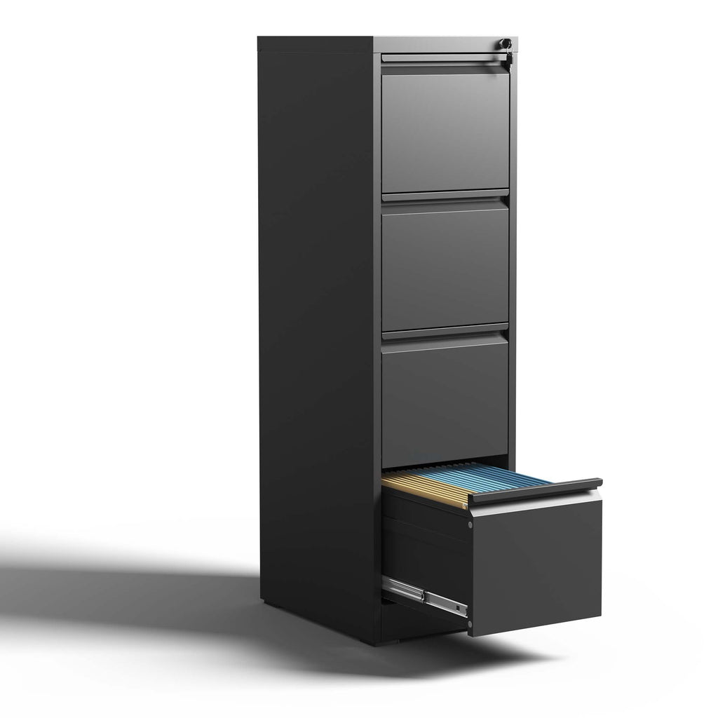 SteelCraft Pro 4 Drawer Metal Vertical File Cabinet with Lock for A4 Legal/Letter Size, Black Metal | Premium Home Decor - Gr